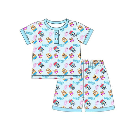 presale BSSO0979 Light Blue Short Sleeve Shorts Pajama Set