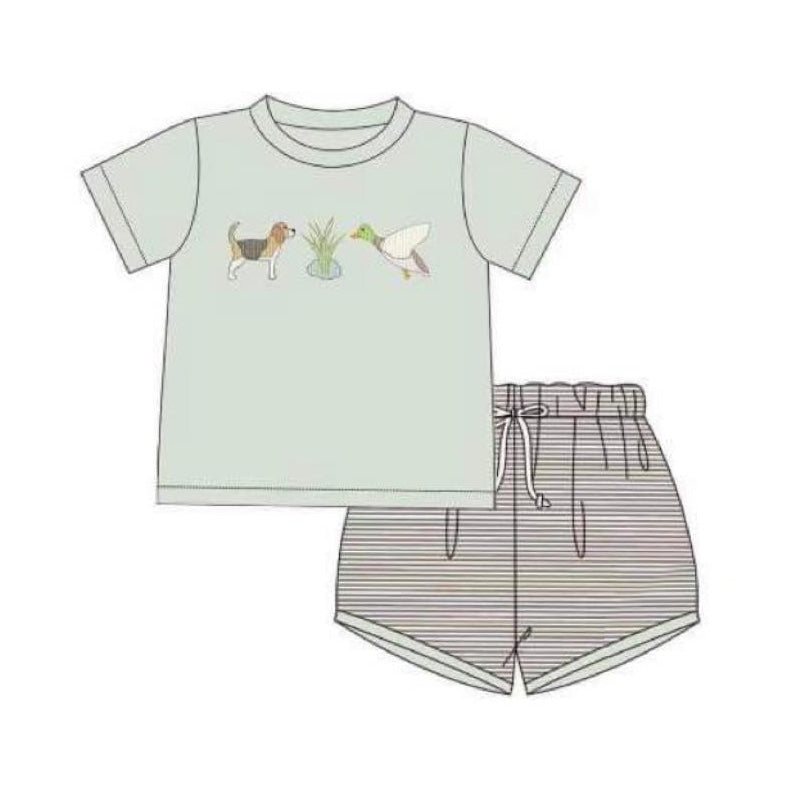 BSSO0980 Puppy duck teal short sleeve striped shorts suit