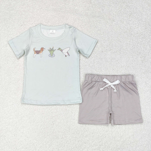 BSSO0980 Puppy duck teal short sleeve striped shorts suit
