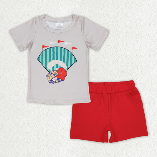 BSSO0996 Baby Boys Baseball Tee Red Summer Shorts Clothes Sets
