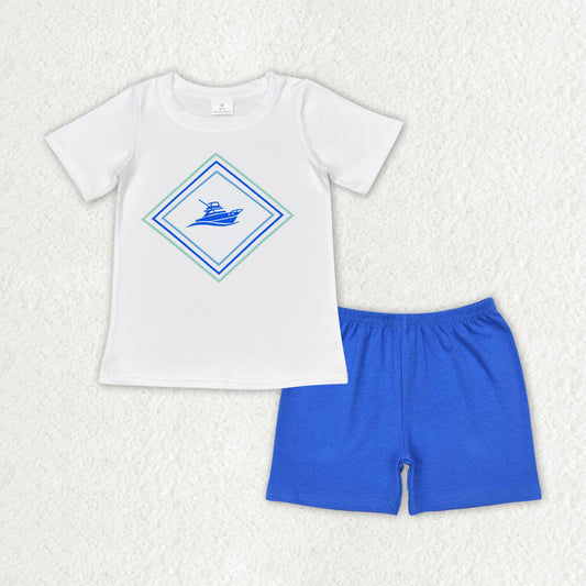 BSSO1001 Baby Boys Ship White Shirt Shorts Clothes Sets