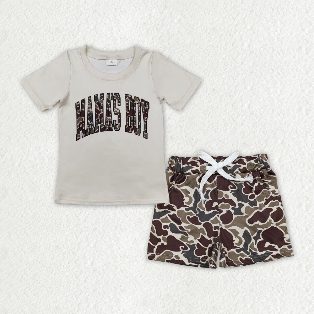 BSSO1002 mama's boy camouflage letter beige short-sleeved shorts suit D 816