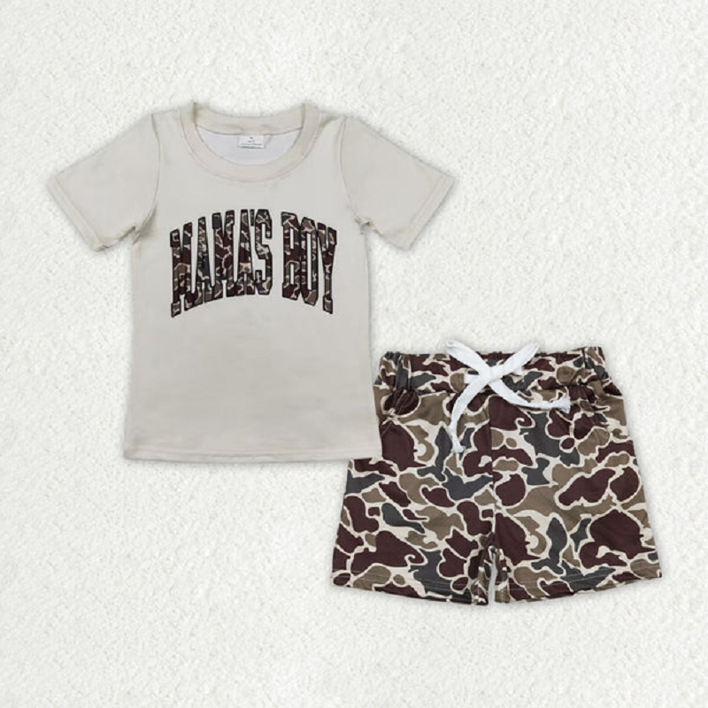 Sibling 3 Colors Baby Boys Mama's Boy Tops Camouflage Shorts Outfits  D 816