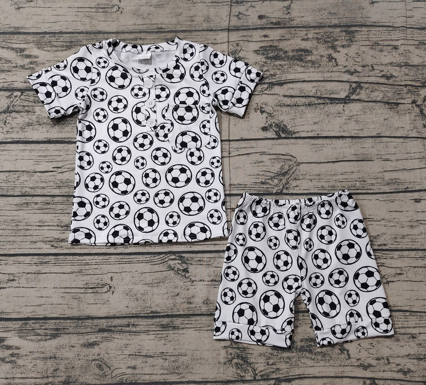 BSSO1008  Football Pocket White Short Sleeve Shorts Set