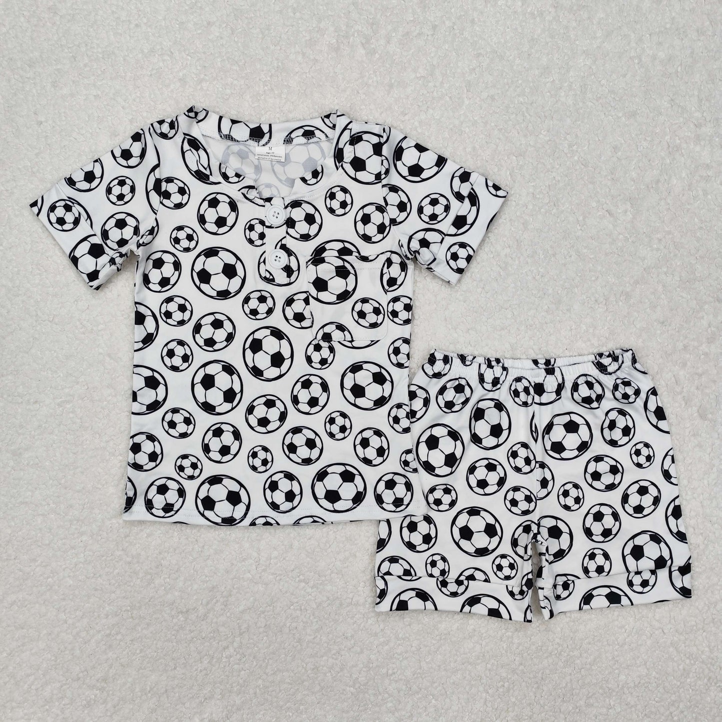 BSSO1008  Football Pocket White Short Sleeve Shorts Set