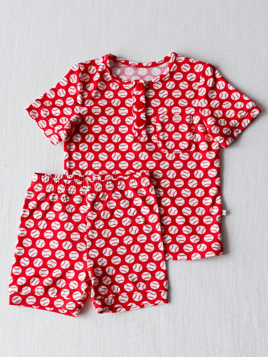 presale BSSO1009 Baseball Pocket Red Short Sleeve Shorts Set   2024 10.17