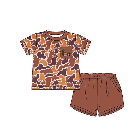 Presale BSSO1013 Duck Pocket Orange Brown Camouflage Short Sleeve Shorts Set 2024 10.24