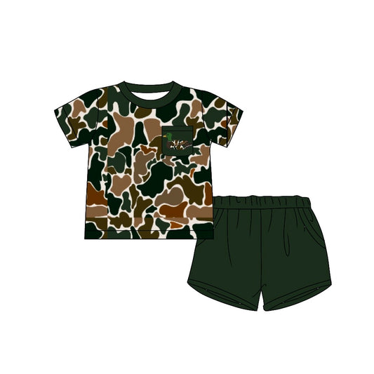 Presale BSSO1016 Duck Pocket Camouflage Beige Short Sleeve Green Shorts Set  2024 10.24