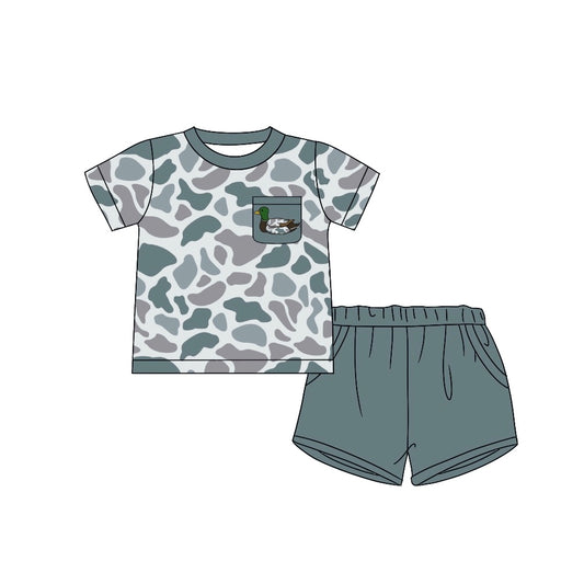 Presale BSSO1017 Duck Pocket Gray Blue Camouflage Short Sleeve Shorts Set 2024 10.24