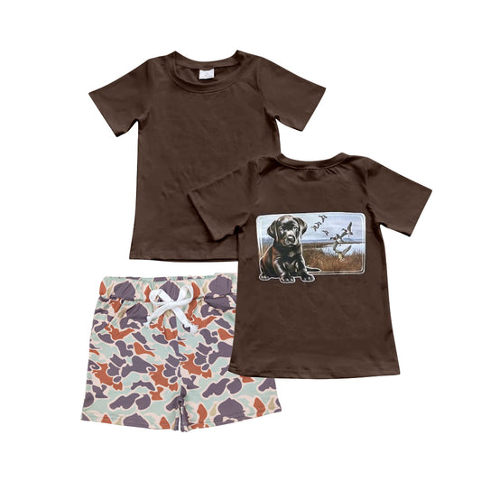 Presale BSSO1018 Baby Boys Brown Dog Duck Hunting Shirts Camo Shorts Clothes Sets 2024 10.24