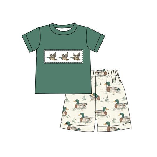 Presale BSSO1021 Duck Green Short Sleeve Beige Shorts Set 2024 10.24