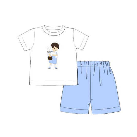Presale BSSO1022  Boys Bunny White Short Sleeve Blue Shorts Suit 2024 10.25