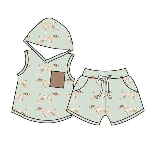 Presale BSSO1029  Brown Pocket Dalmatian Sleeveless Hooded Shorts Set   2024 10.29