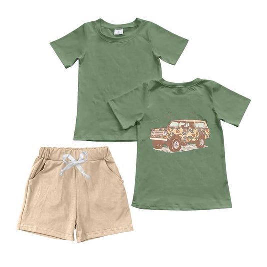 Presale BSSO1035 Camouflage Car Green Short Sleeve Champagne Shorts Set 2024 10.30