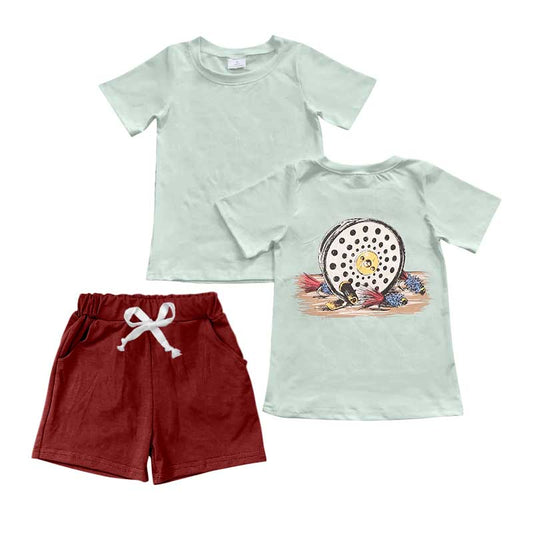Presale BSSO1037 Fishing line release short sleeve red brown shorts suit 2024 10.30