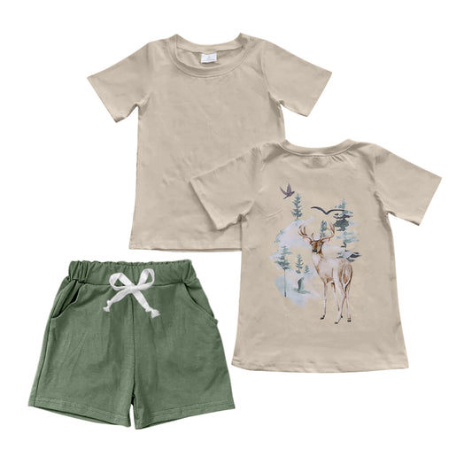 Presale BSSO1038 Elk Pine Short Sleeve Green Shorts Set  2024 10.30