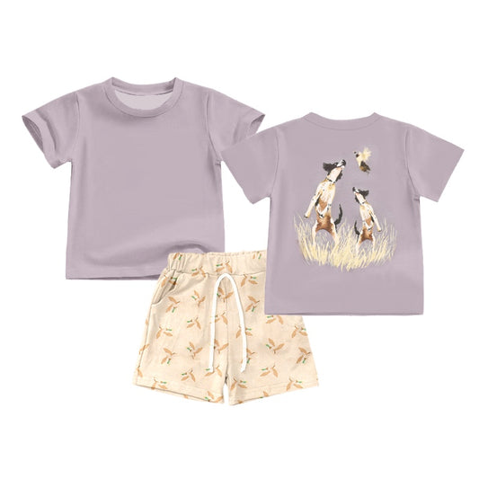 Presale BSSO1040 Puppy Duck Grey Short Sleeve Beige Shorts Suit  2024 10.30