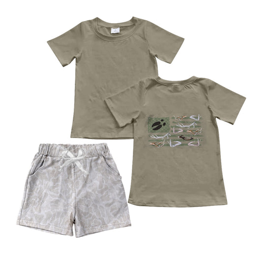 Presale BSSO1041  Deer Horn Flag Green Short Sleeve Camouflage Shorts Set  2024 10.30