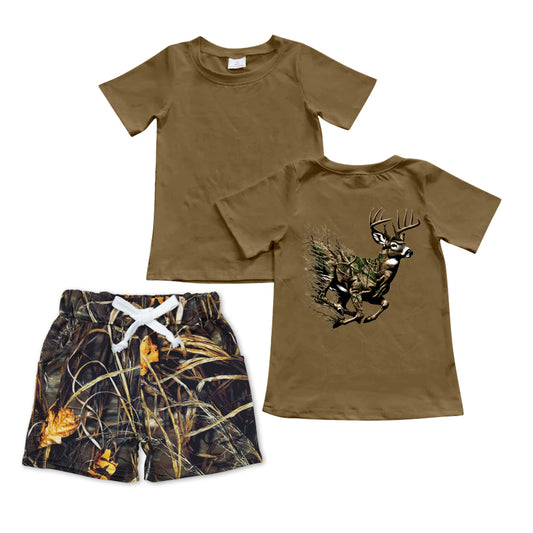 Presale BSSO1044 Baby Boys Deer Brown Hunting Top Camo Shorts Clothes Sets 2024 10.31