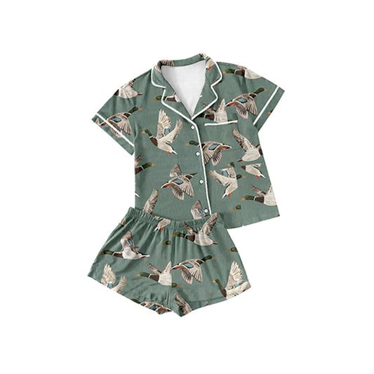 Presale BSSO1045 Duck Green Short Sleeve Shorts Pajama Set 2024 10.31