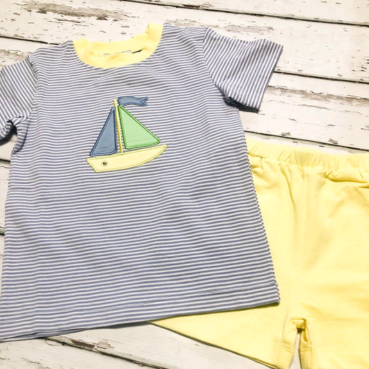 presale BSSO1050 Yellow sailboat striped short-sleeved shorts set 2024 11.2
