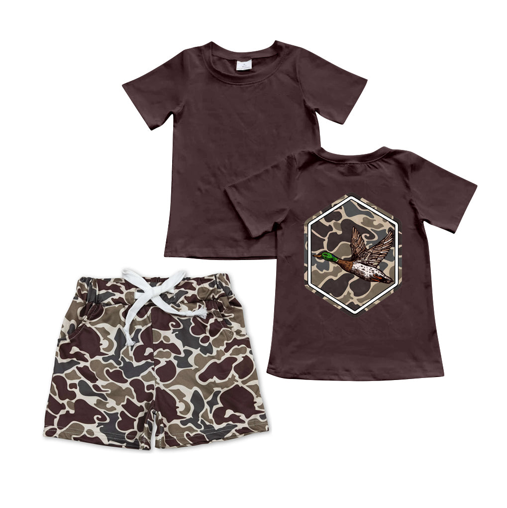BSSO1061  Baby Boys Brown Camo Duck Top Pocket Shorts Clothes Sets