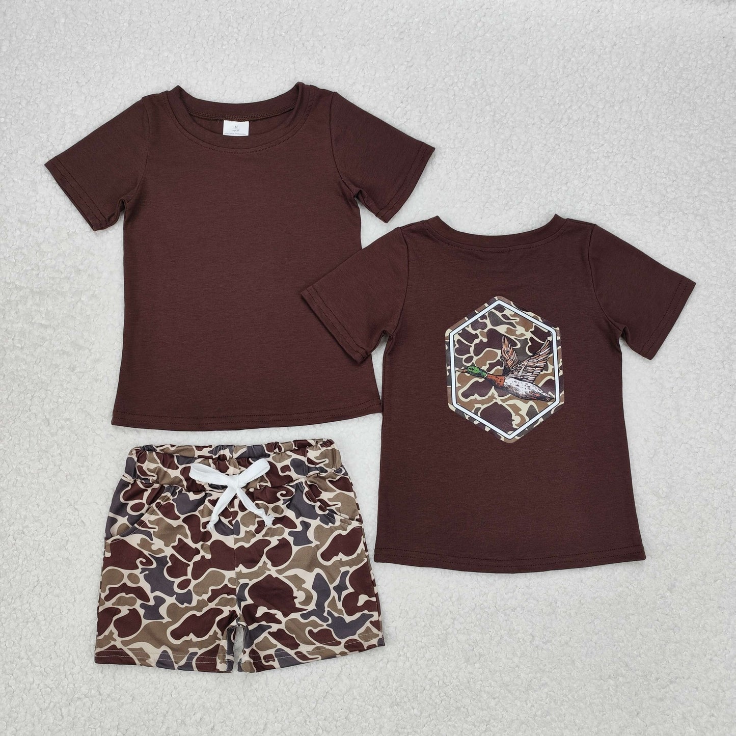 BSSO1061  Baby Boys Brown Camo Duck Top Pocket Shorts Clothes Sets