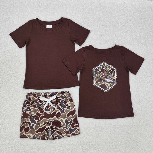 BSSO1061  Baby Boys Brown Camo Duck Top Pocket Shorts Clothes Sets
