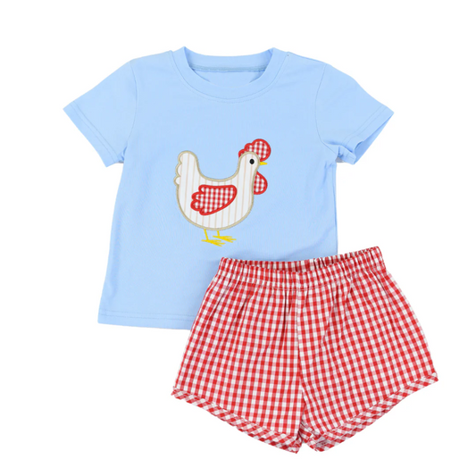 presale BSSO1068 Chicken blue short-sleeved red plaid shorts suit 2024 11.6
