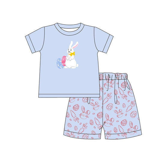presale BSSO1070  Easter Egg Bunny Blue Short Sleeve Carrot Shorts Outfit  2024 11.6