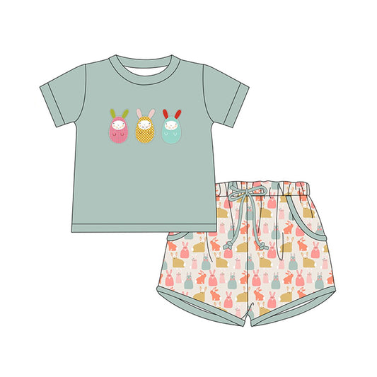 presale BSSO1072  Easter Bunny Ears Egg Teal Short Sleeve Shorts Set 2024 11.6