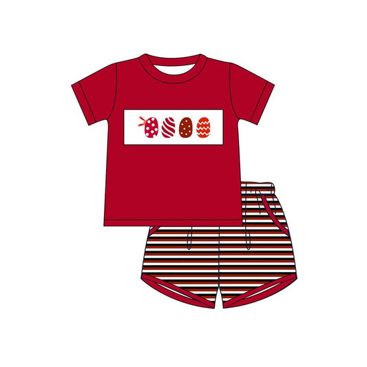 presale BSSO1075 Easter Egg Red Short Sleeve Striped Shorts Set   2024 11.6