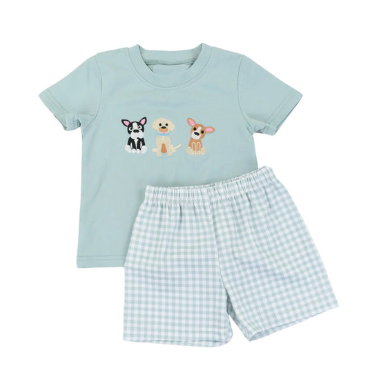 presale BSSO1076 Puppy Blue Short Sleeve Plaid Shorts Suit 2024 11.6