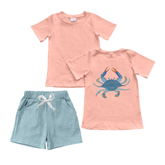 presale BSSO1077 Crab pink orange short-sleeved blue shorts suit 2024 11.7