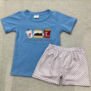 presale BSSO1080 Food Blue Short Sleeve Polka Dot Shorts Set  2024 11.7