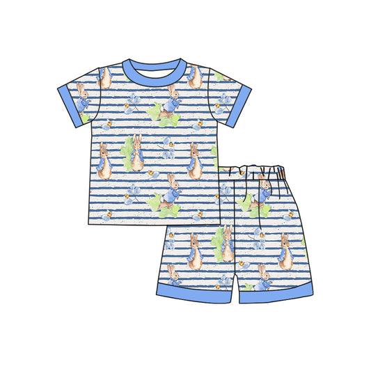 presale BSSO1081 Easter Bunny Striped Blue Short Sleeve Shorts Pajama Set  2024 11.7