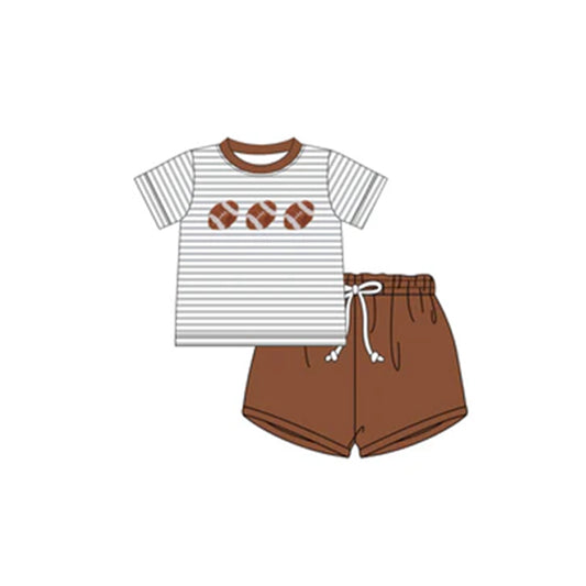 presale BSSO1085 Rugby Stripe Short Sleeve Brown Shorts Set 2024 .11.8