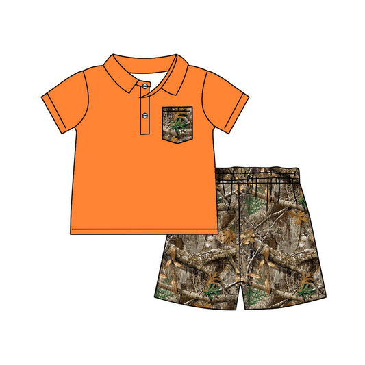 presale BSSO1086  Branches and leaves camouflage pocket orange short-sleeved shorts suit  2024 .11.9