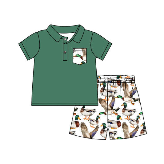 presale BSSO1087 Duck Pocket Green Short Sleeve White Shorts Set 2024 .11.9