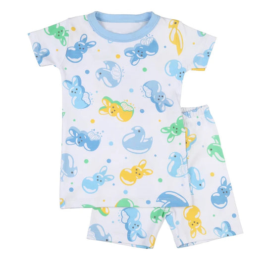 presale BSSO1089 Easter Bunny Blue and White Short Sleeve Shorts Pajama Set  2024 .11.9