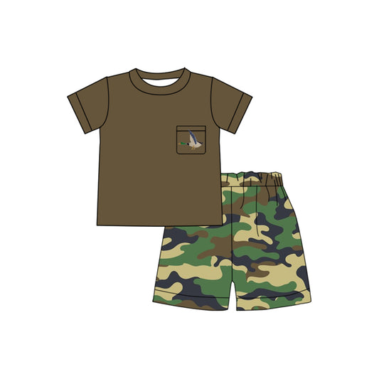 presale BSSO1092  Duck Pocket Brown Green Short Sleeve Camouflage Shorts Set  2024 .11.9