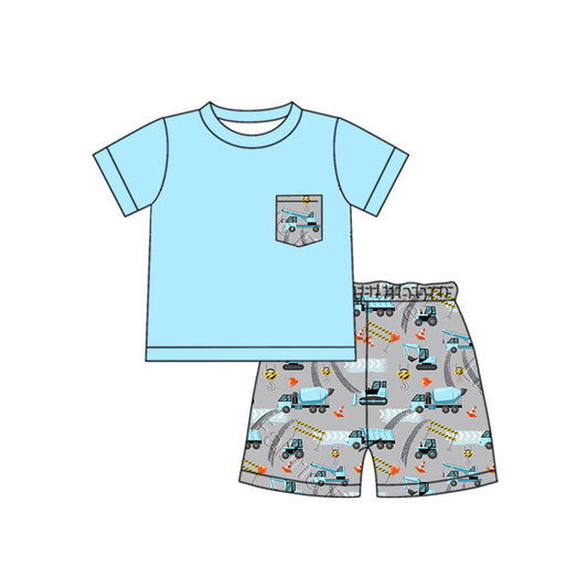 Presale BSSO1097  Engineering Car Pocket Blue Short Sleeve Gray Shorts Suit  2024 11.13