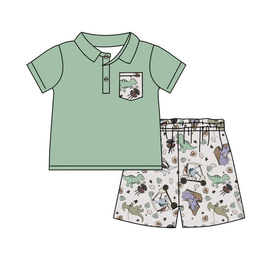 Presale BSSO1098 Dinosaur Pocket Green Short Sleeve Shorts Set   2024 11.13
