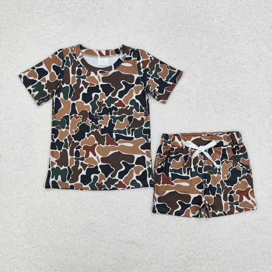 BSSO1102 Camouflage Beige Short Sleeve Shorts Set