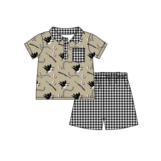 Presale BSSO1106 Black Plaid Pocket Shotgun Duck Short Sleeve Shorts Set 2024 11.14