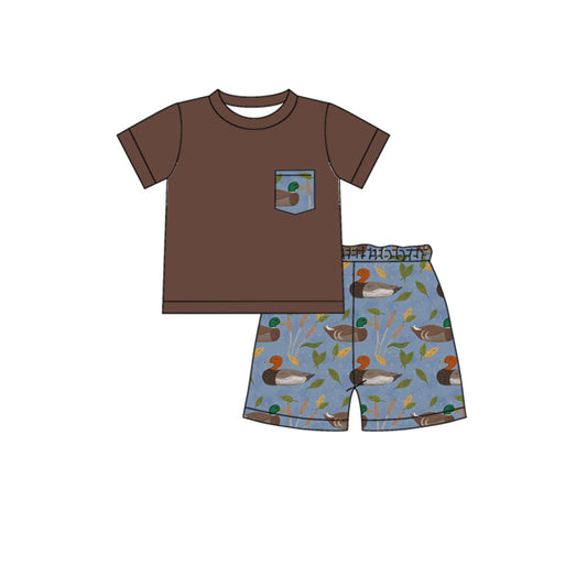 Presale BSSO1107 Duck Leaf Pocket Brown Short Sleeve Blue Shorts Set 2024 11.14