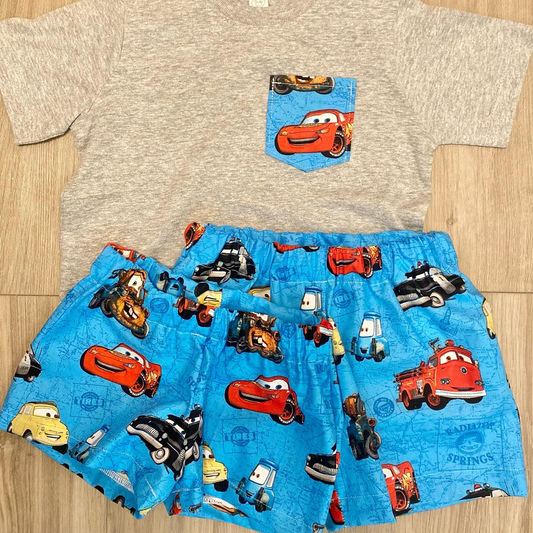 Presale BSSO1111 Cartoon Car Pocket Gray Short Sleeve Blue Shorts Suit 2024 11.14