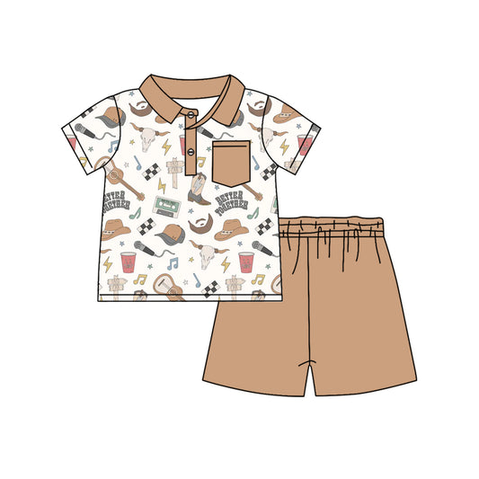 presale BSSO1112  Alpine Bullhead Guitar Boots Brown Pocket Short Sleeve Shorts Set  2024 .11.15