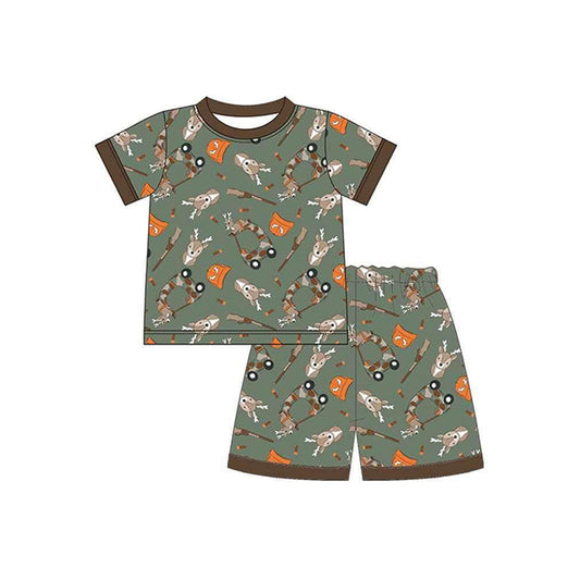 Presale BSSO1113  Shotgun deer camouflage sightseeing car brown green short-sleeved shorts pajama set   2024 11.14