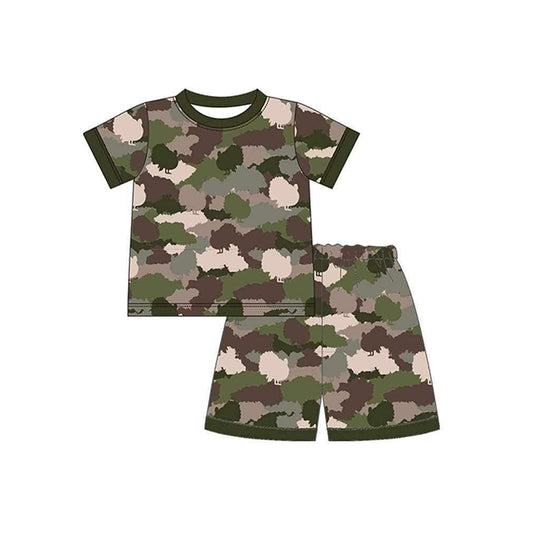 Presale BSSO1114 Brown and green camouflage short-sleeved shorts pajama set   2024 11.16